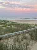 Unframed Broadbeach beach print showing dunes, fence, and ocean waves