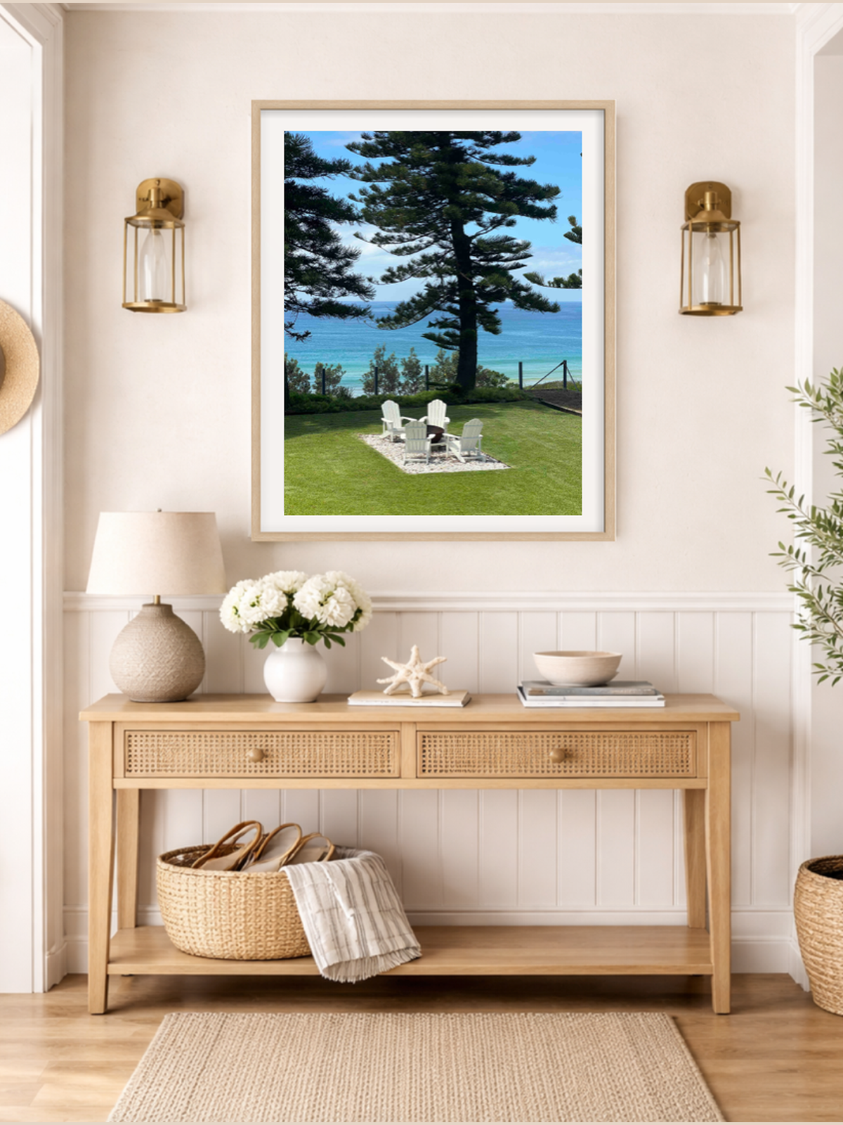 Culburra Beach House framed art hanging above console table in coastal living room