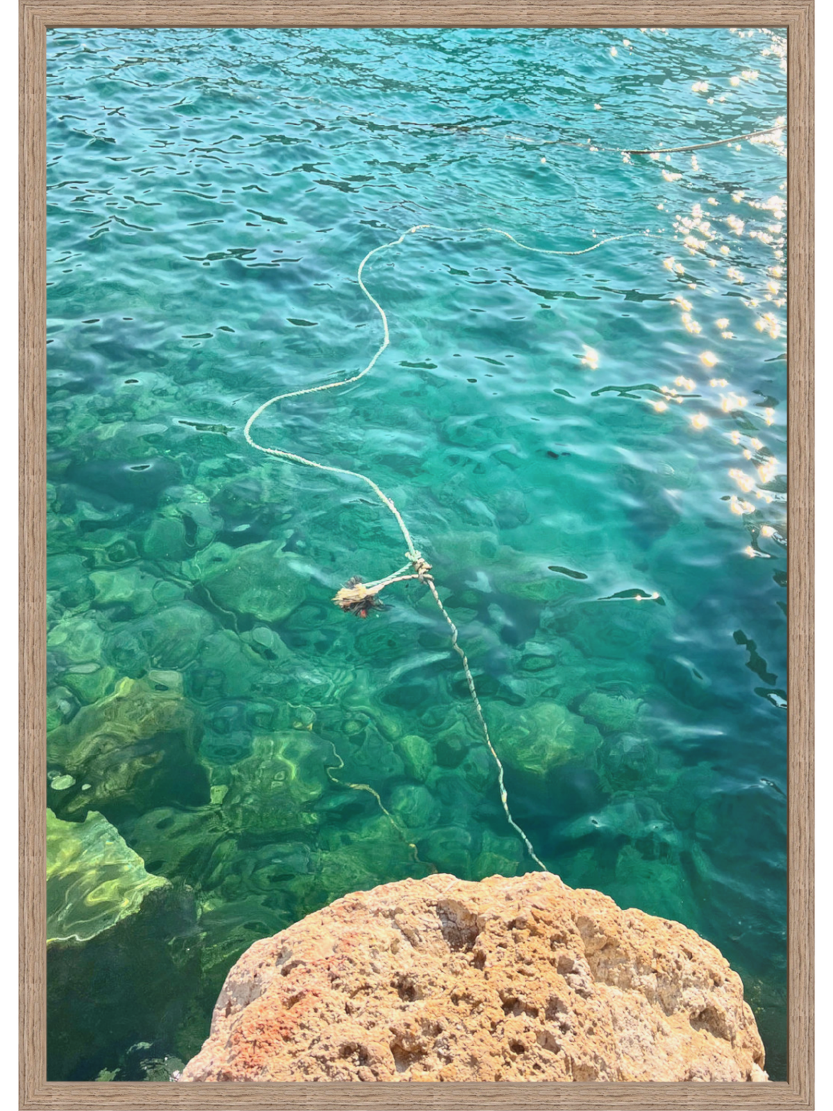Firopotamos III light wood framed wall art with white mat featuring Greek island seascape