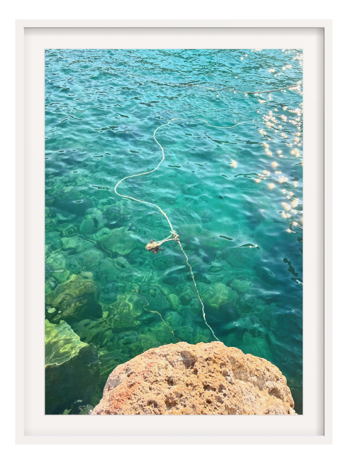Firopotamos III white framed wall art print against plain background showing sea details