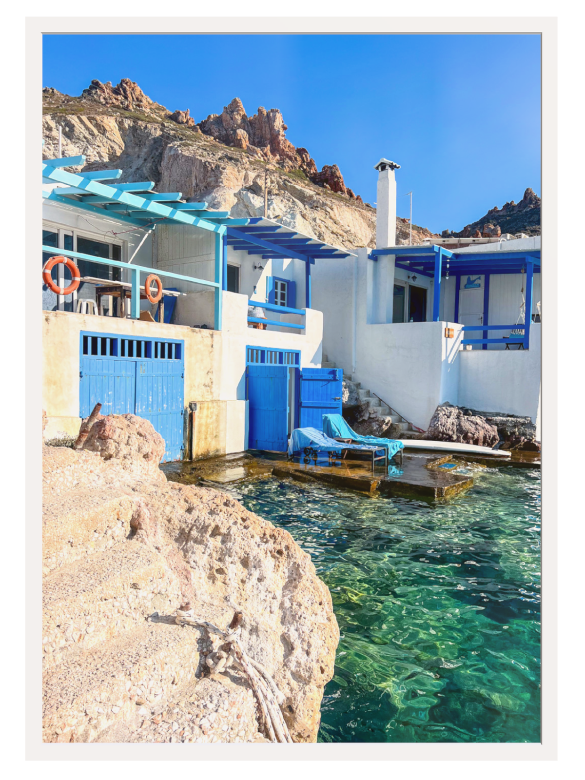 Firopotamos Greece wall art with thin white border showing shimmering water
