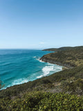 Unframed Hat Head Australia coastal landscape print of turquoise ocean and green headland for home decor