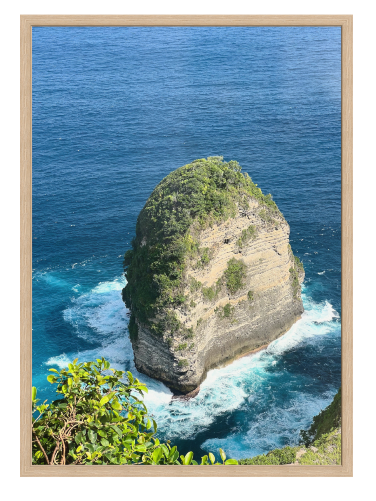 Oak Frame Island in the middle of the ocean with a wooden frame