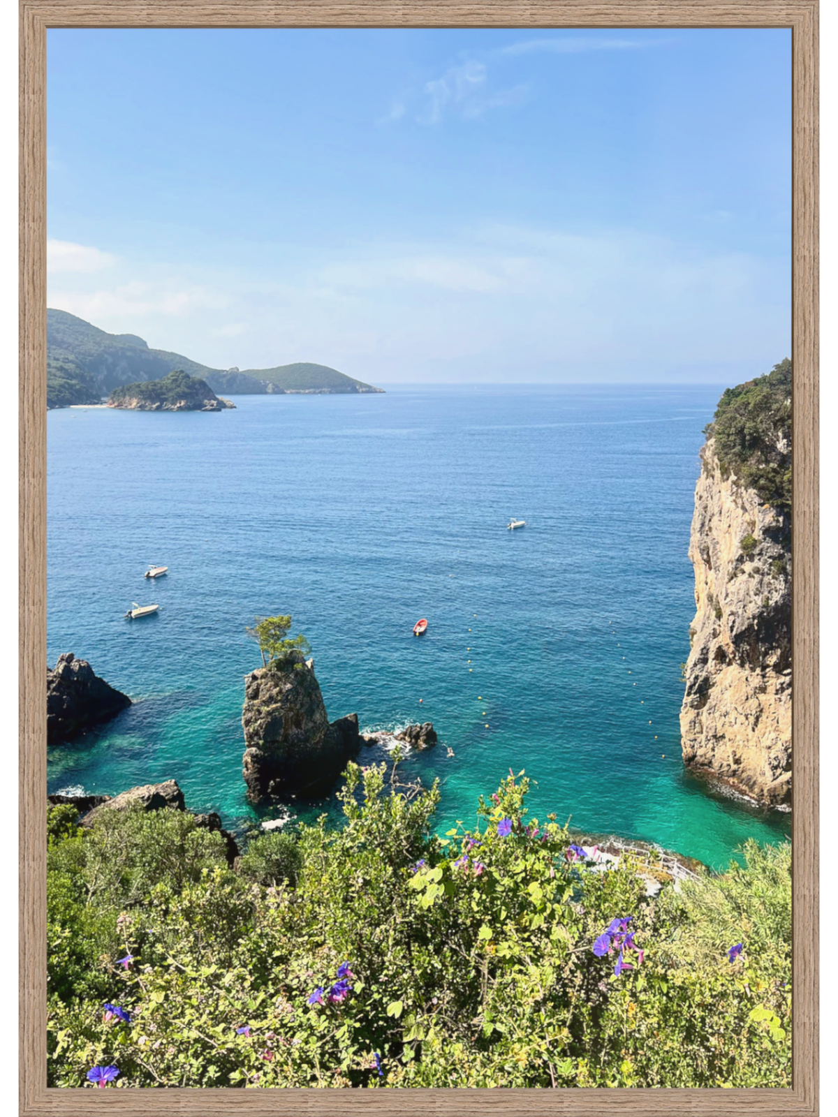 cliffs blue ocean boats