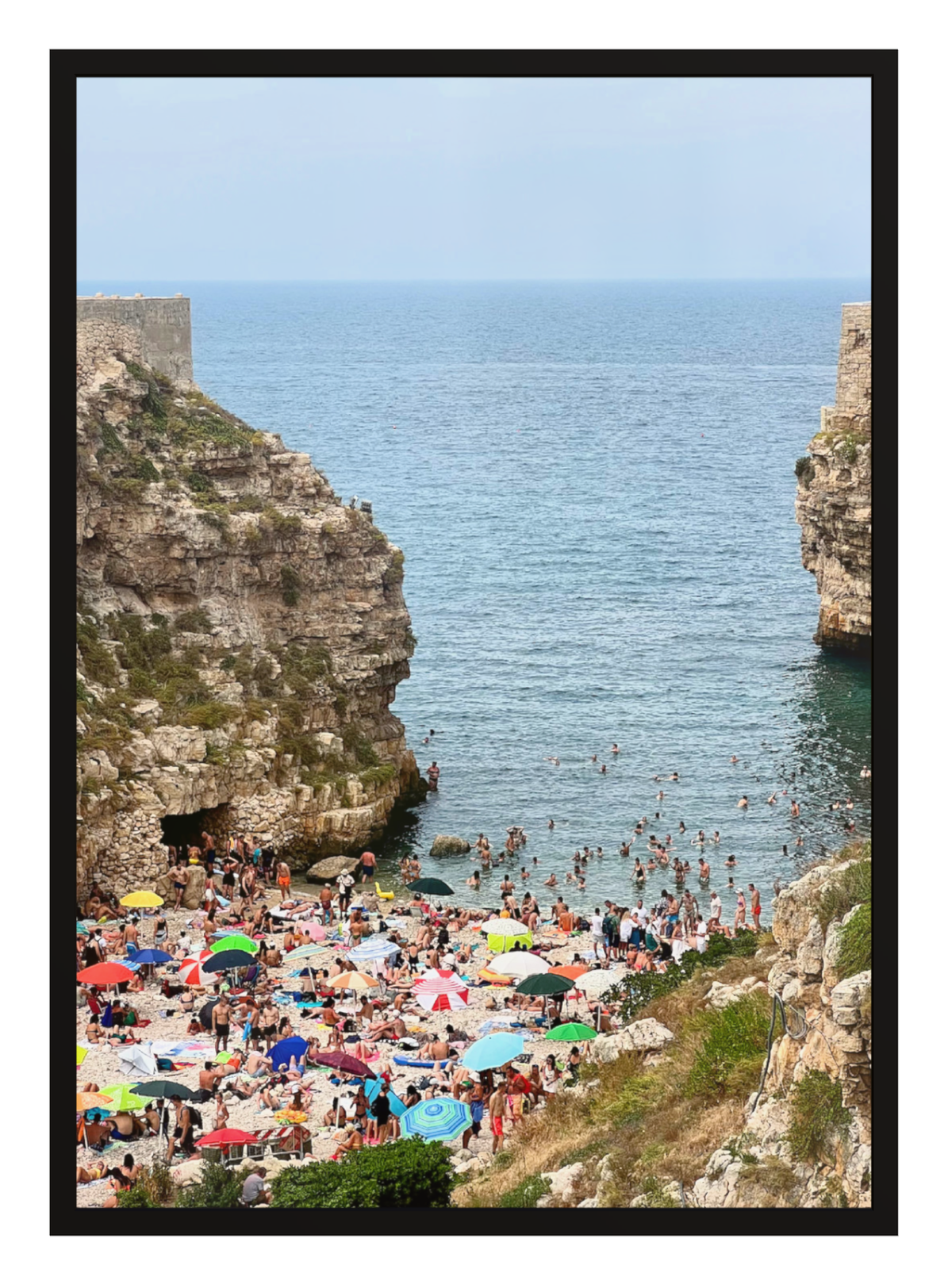 Polignano a Mare Italy coastal scene wall art in thick black frame