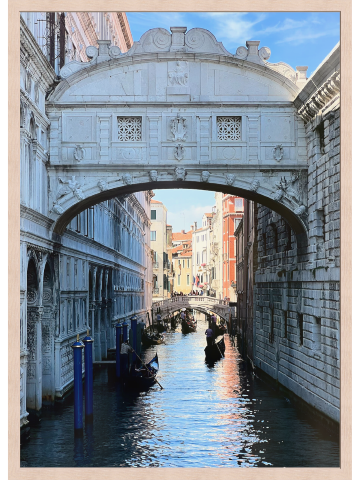 Venice Bridge of Sighs gallery print in light wood frame