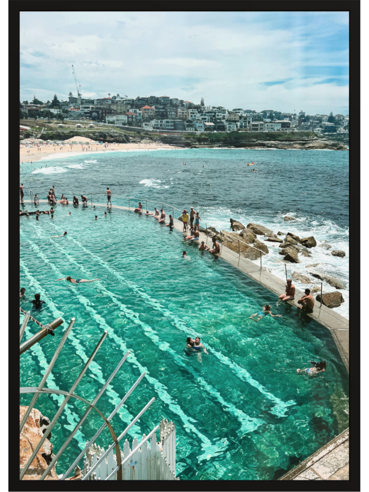 Bronte Ocean Baths framed print black frame high angle