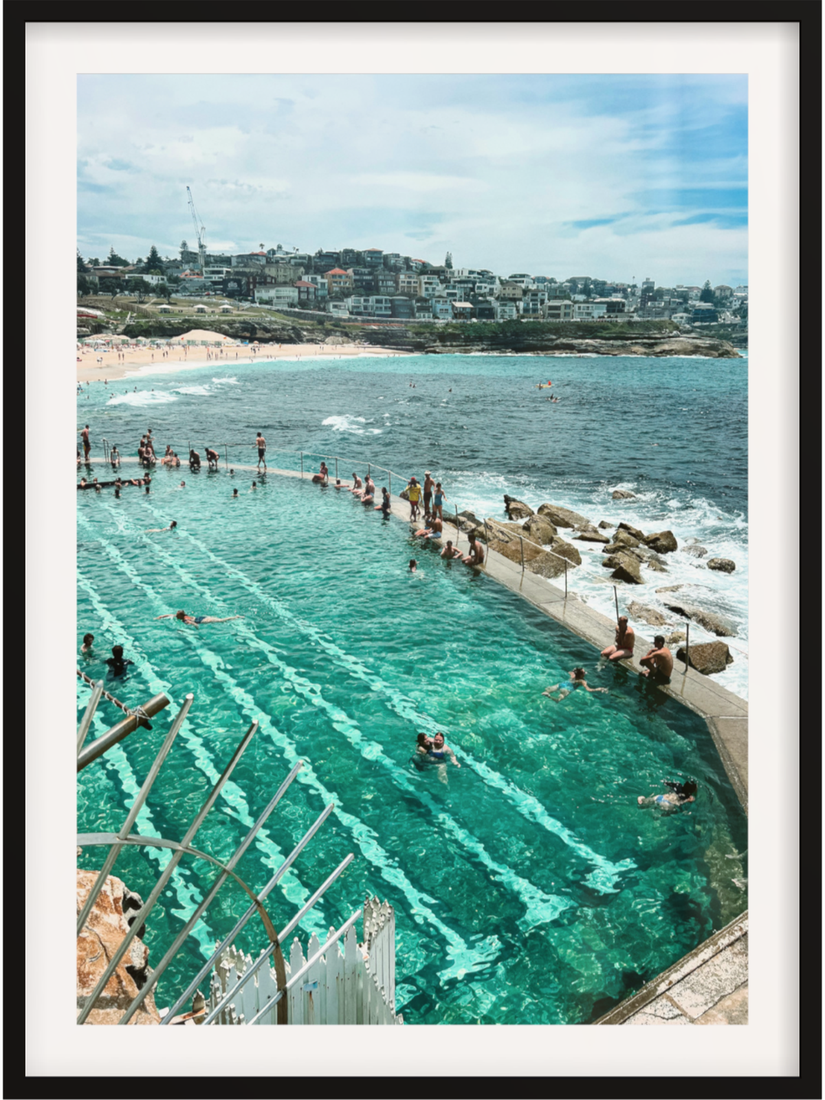 Bronte Ocean Baths framed print with black frame and white mat