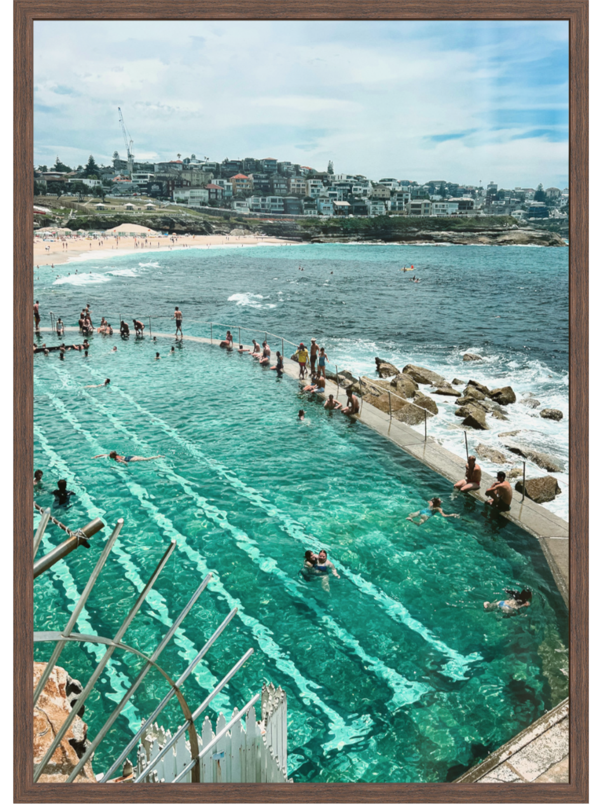 Bronte Ocean Baths framed print with dark wood frame