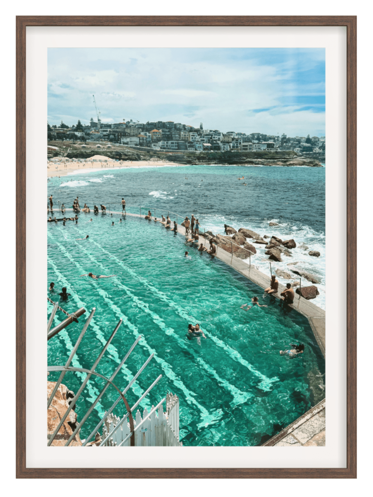 Bronte Ocean Baths framed print dark brown wood finish