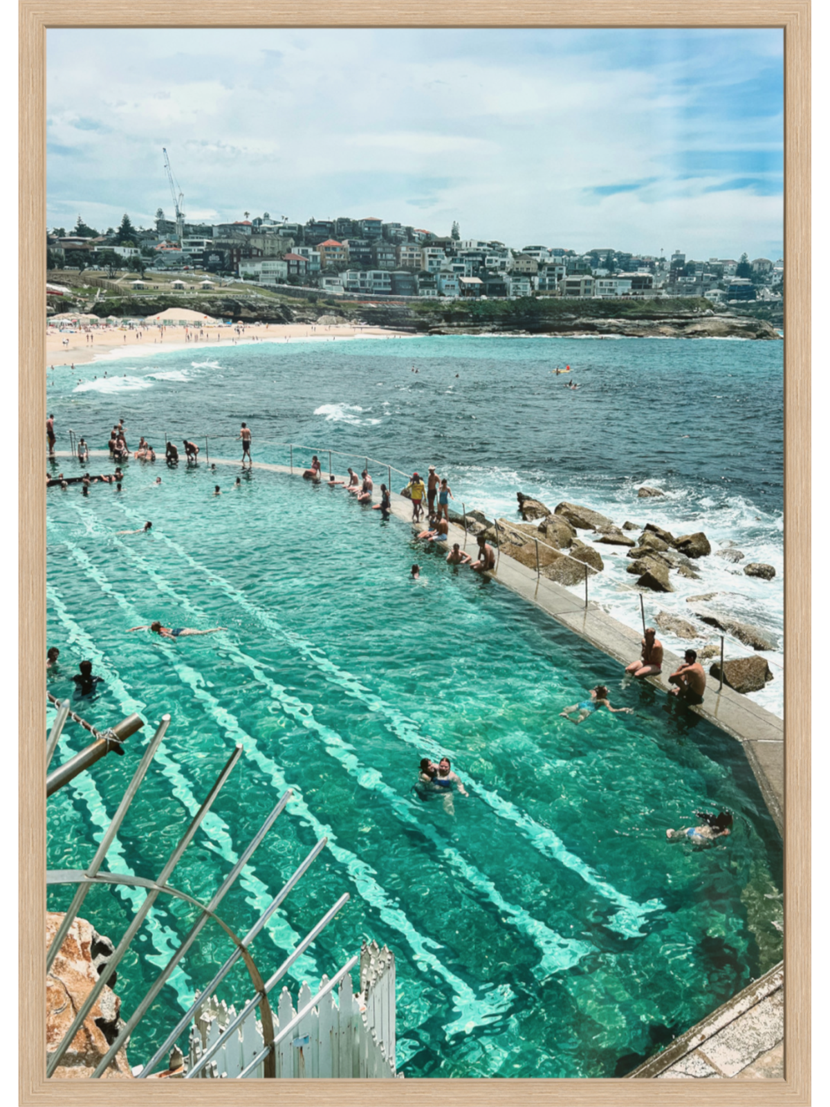 Bronte Ocean Baths framed print in light wood finish