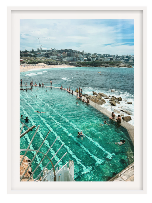 Bronte Ocean Baths framed print with white frame