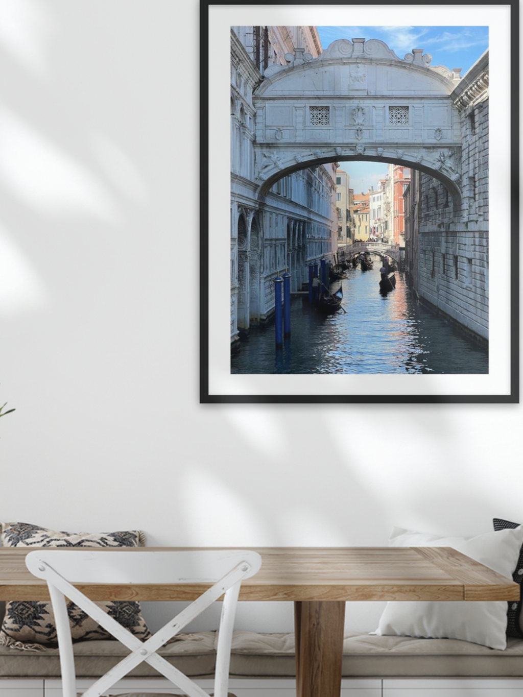 Venice Bridge of Sighs framed wall art with black frame and white mat