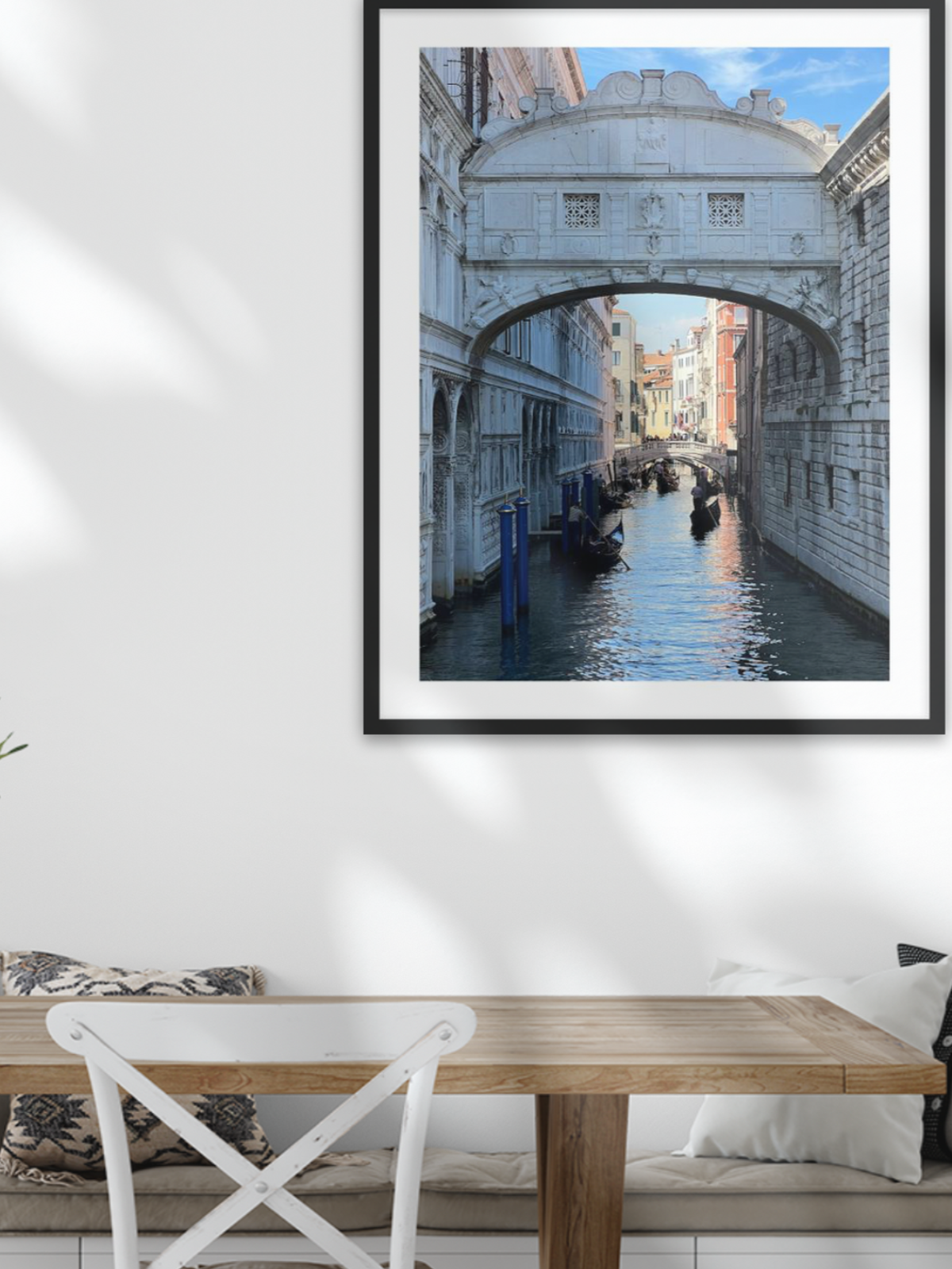 Venice Bridge of Sighs framed wall art with black frame and white mat